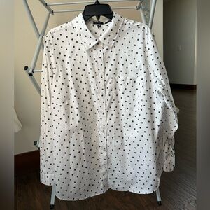 Jones New York White Blouse with Black Pattern Officecore Dress Blouse